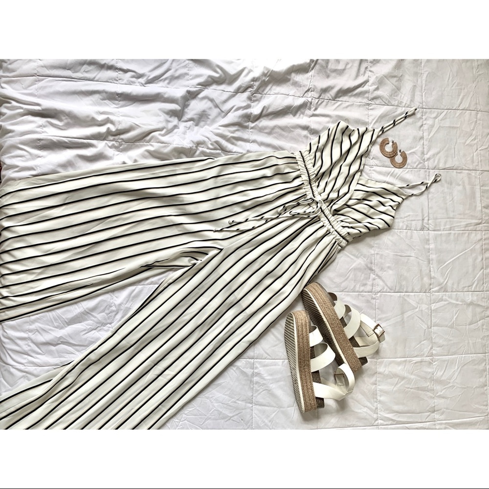 White, Tan and Black Striped Jumpsuit